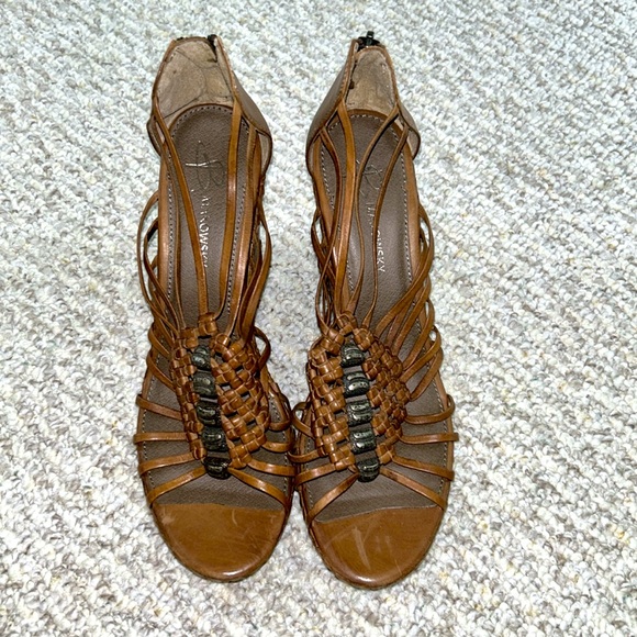 NEW B. Makowsky Akron Cuoio Leather Wedge Sandals - Picture 3 of 9